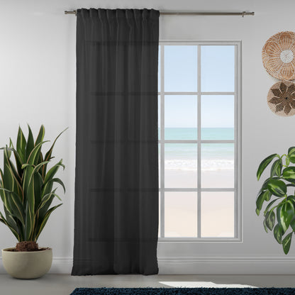 Sheer 100% Linen Curtain Single Panel - Black
