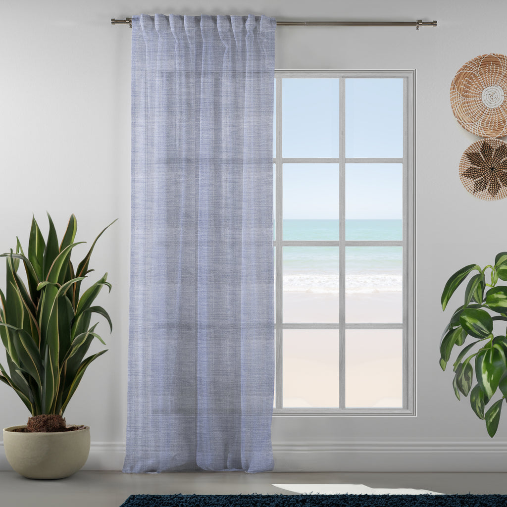 Sheer 100% Linen Curtain Single Panel - Blue