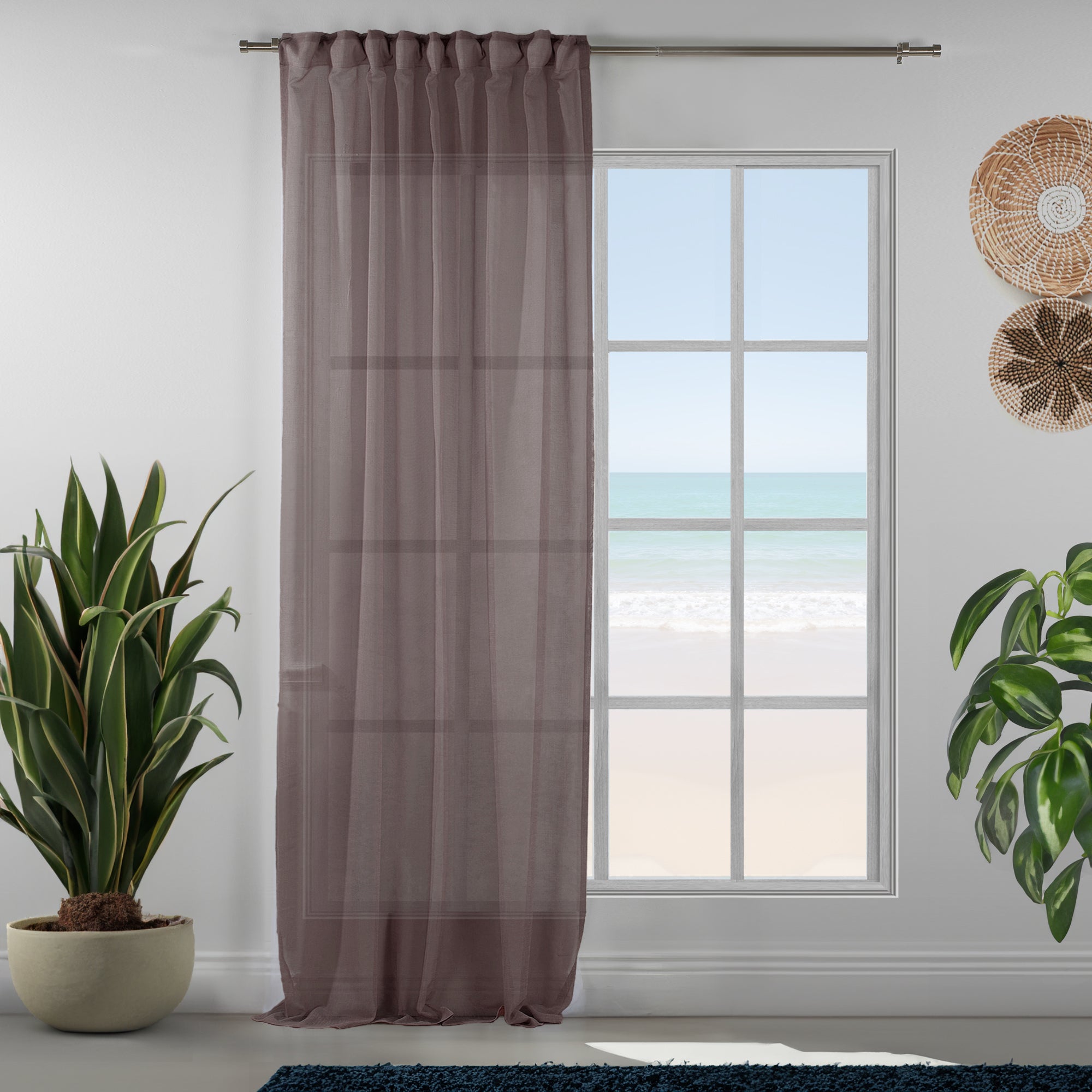 Sheer 100% Linen Curtain Single Panel - Brown