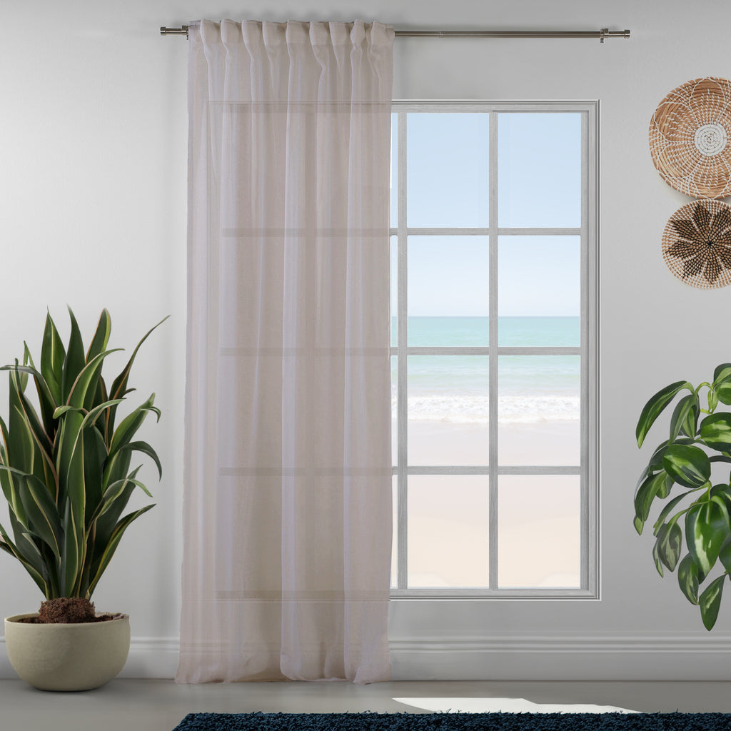 Sheer 100% Linen Curtain Single Panel - Dark Beige