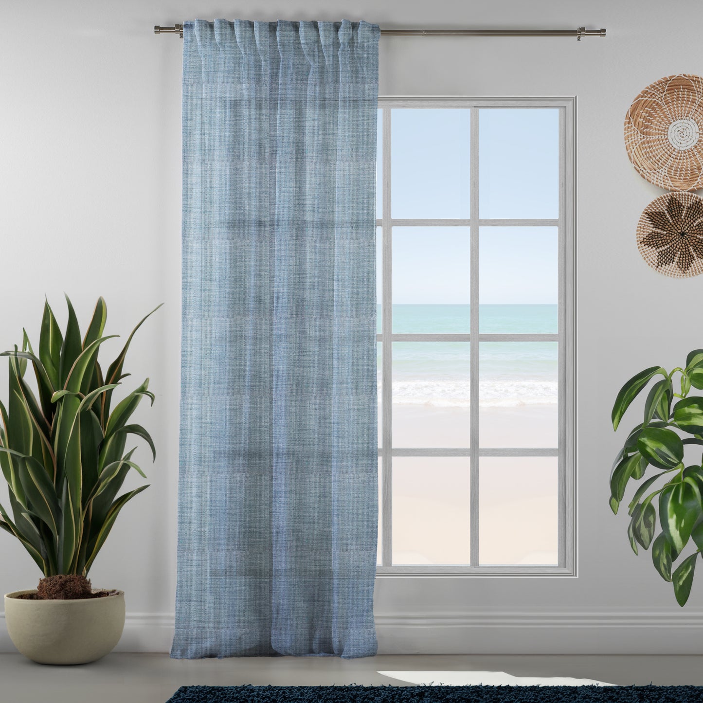 Sheer 100% Linen Curtain Single Panel - Dark Blue