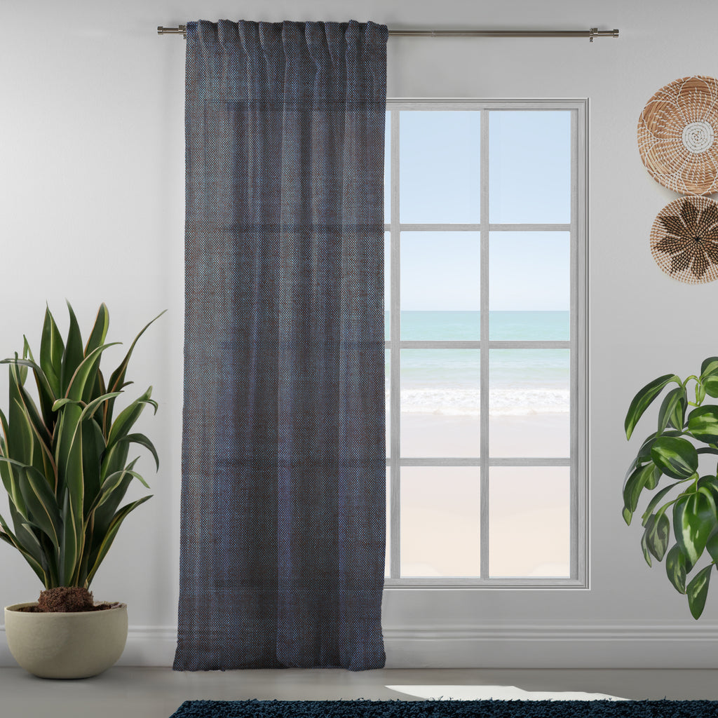 Sheer 100% Linen Curtain Single Panel - Denim
