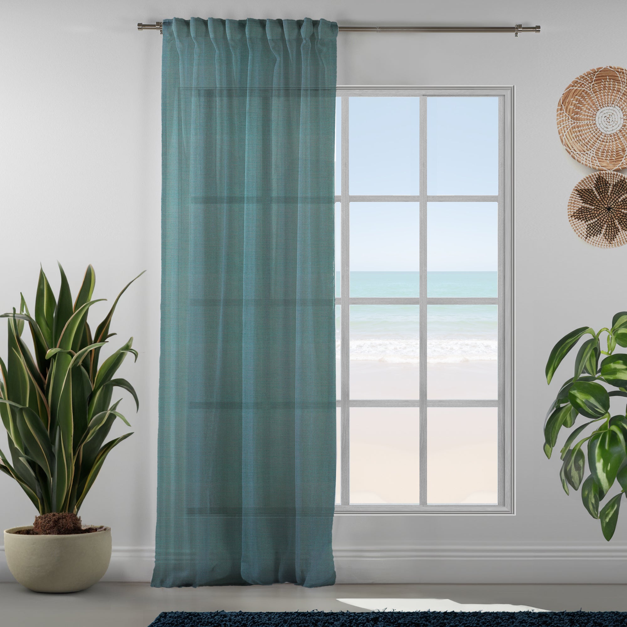 Sheer 100% Linen Curtain Single Panel - Evergreen