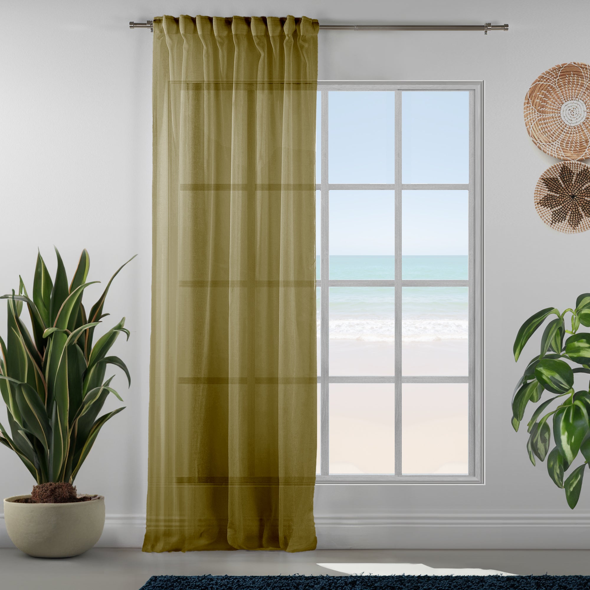 Sheer 100% Linen Curtain Single Panel - Lemon Ginger