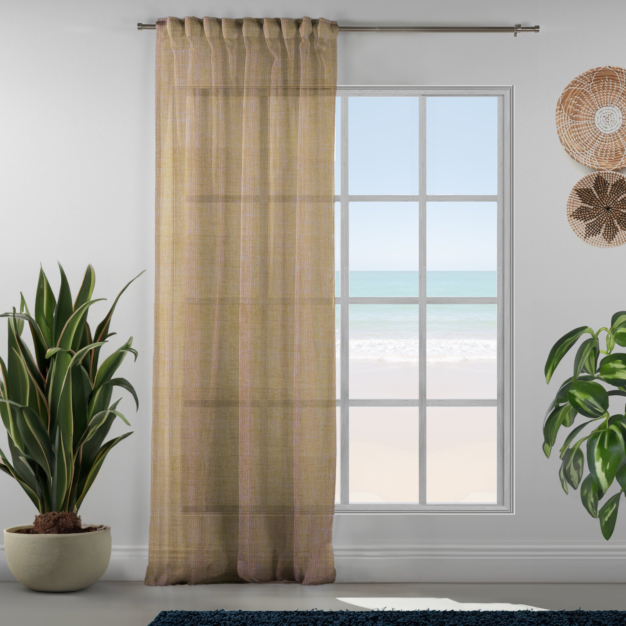 Sheer 100% Linen Curtain Single Panel - Golden Rice