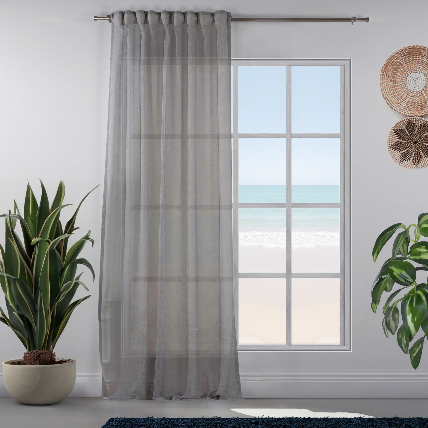 Sheer 100% Linen Curtain Single Panel - Grey