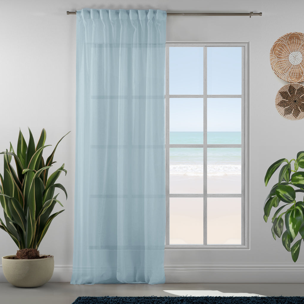 Sheer 100% Linen Curtain Single Panel - Ice Blue