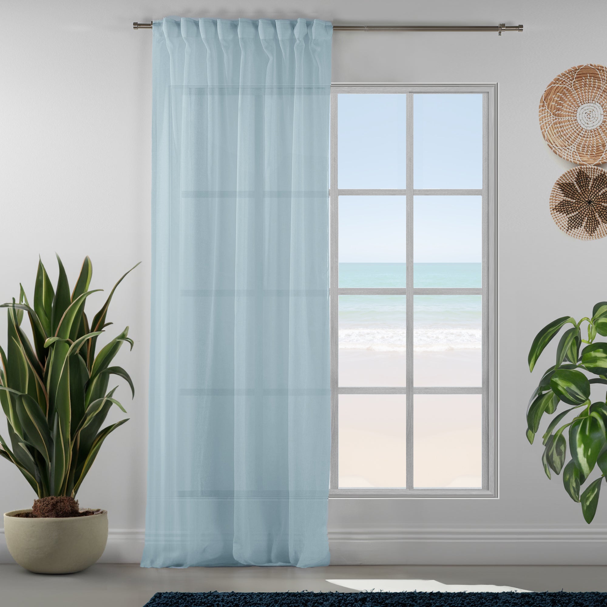 Sheer 100% Linen Curtain Single Panel - Ice Blue