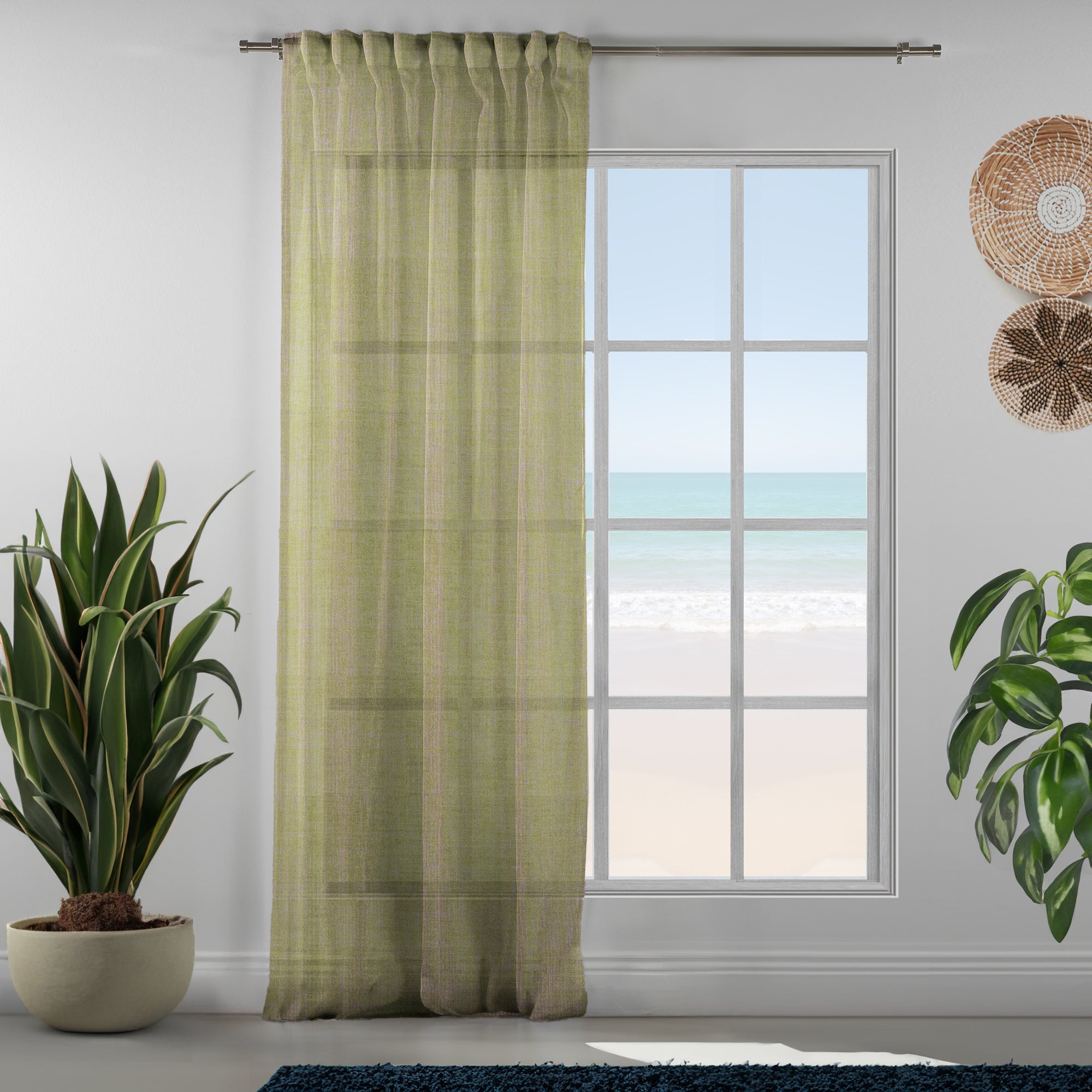 Sheer 100% Linen Curtain Single Panel - Lime