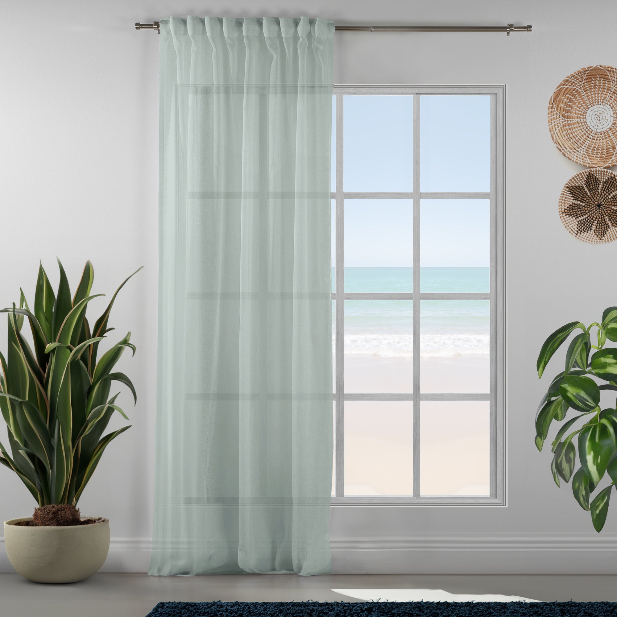 Sheer 100% Linen Curtain Single Panel - Mint