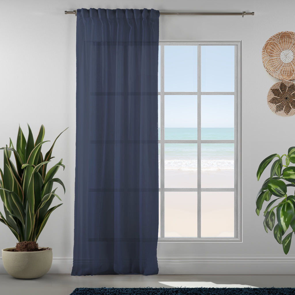 Sheer 100% Linen Curtain Single Panel - Navy