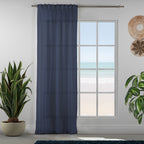 Sheer 100% Linen Curtain Single Panel - Navy