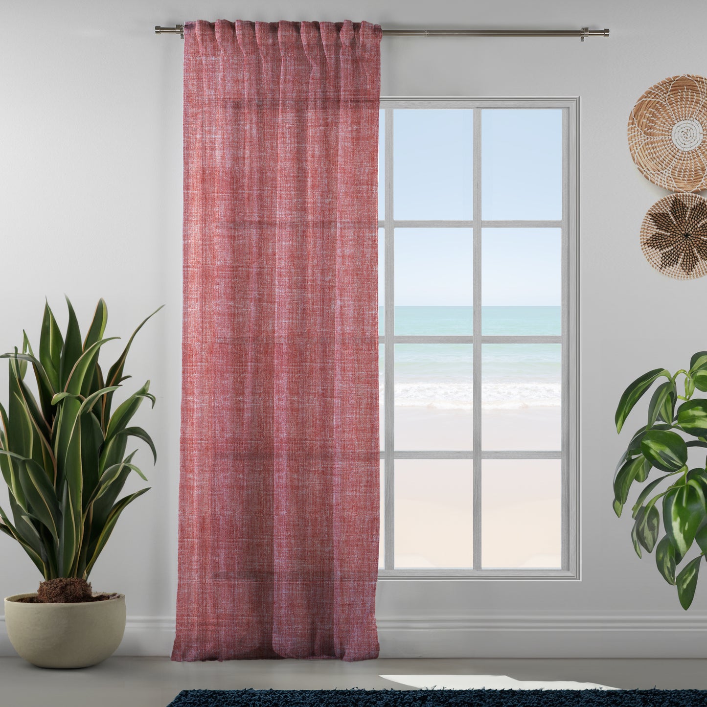 Sheer 100% Linen Curtain Single Panel - Red