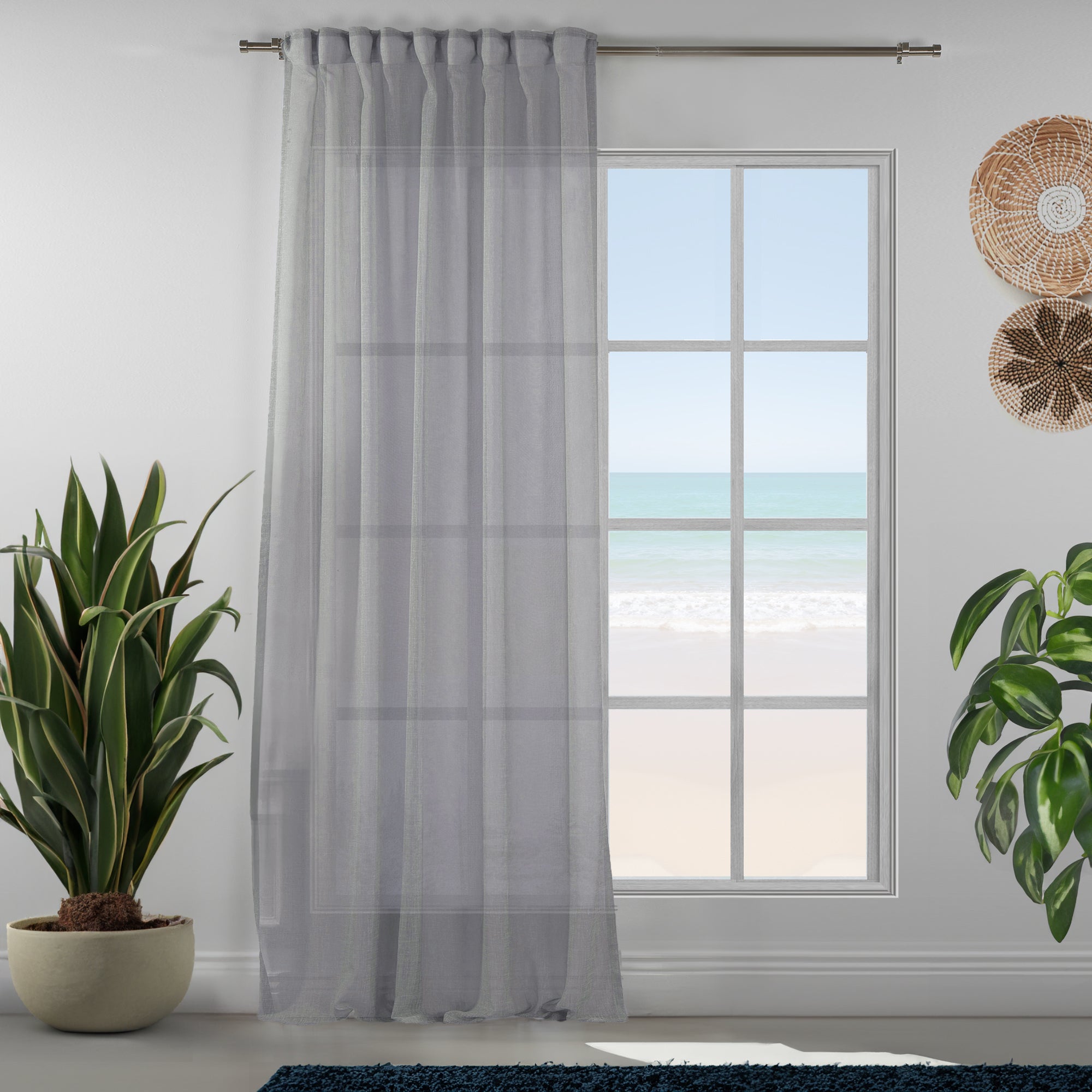 Sheer 100% Linen Curtain Single Panel - Silver