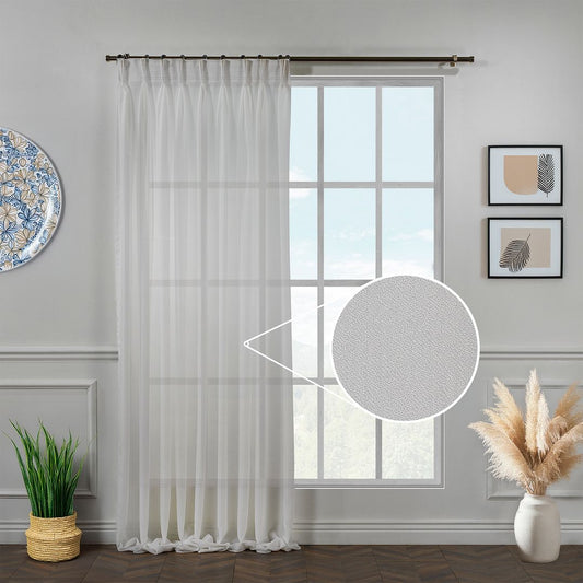 Semi Sheer Silk Crepe Pinch Pleated Curtain Single Panel - Ecru