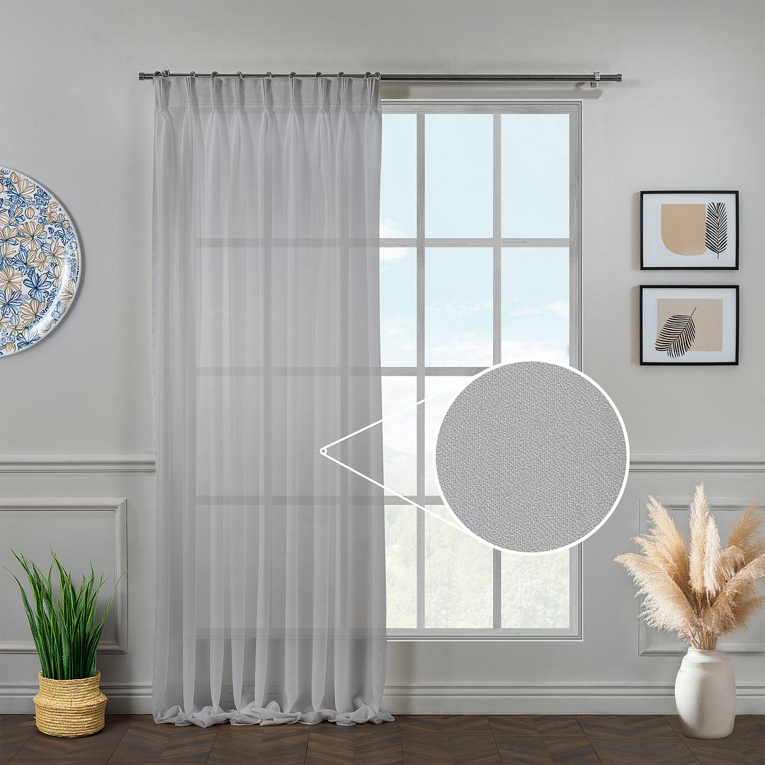 Semi Sheer Silk Crepe Pinch Pleated Curtain Single Panel - Grey