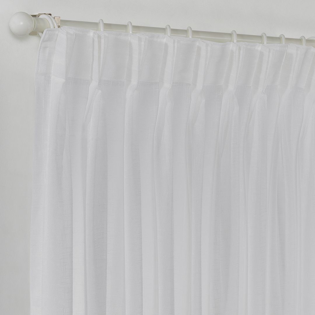 Semi Sheer Linen Pinch Pleated Curtain Single Panel - White