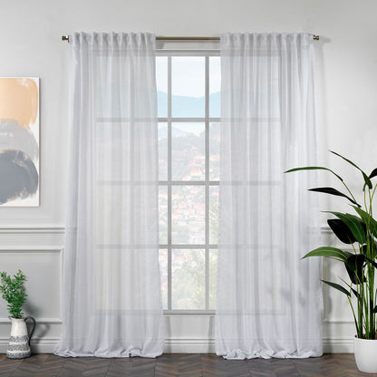 Semi Sheer Linen Curtain Single Panel - White
