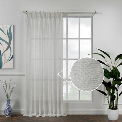 Semi Sheer Linen Pinch Pleated Curtain Single Panel - Ecru