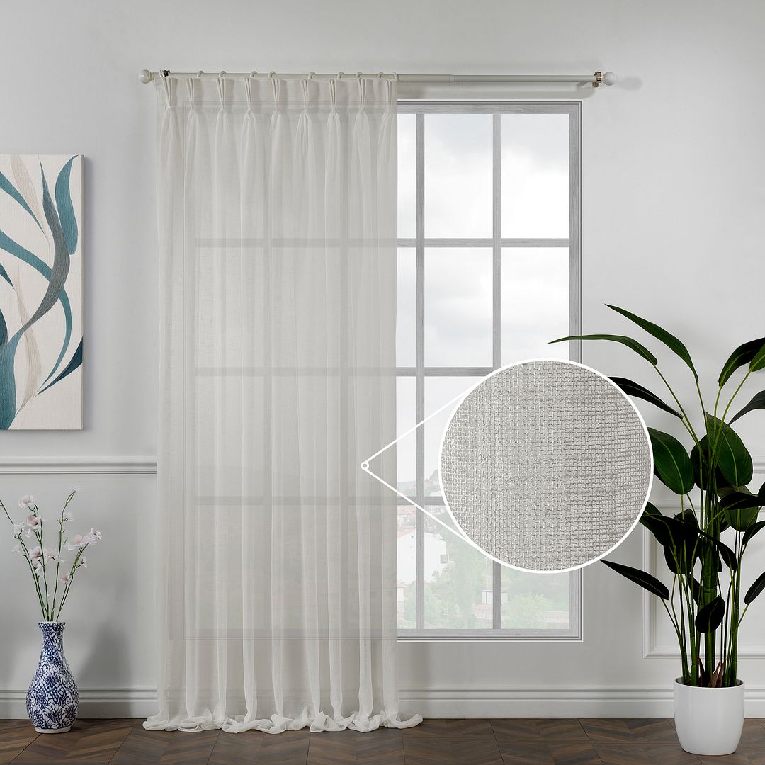 Semi Sheer Linen Pinch Pleated Curtain Single Panel - Cream
