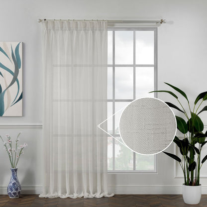 Semi Sheer Linen Pinch Pleated Curtain Single Panel - Cream