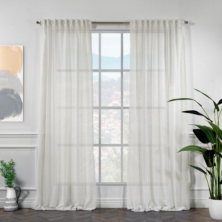 Semi Sheer Linen Curtain Single Panel - Cream