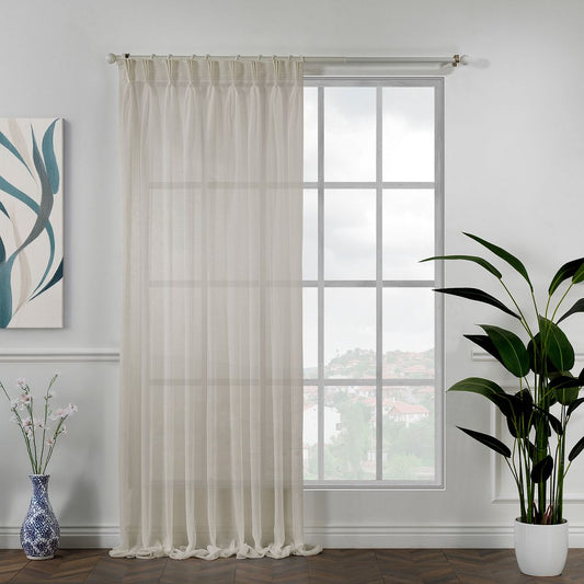 Semi sheer linen texture pinch pleated curtains, semi sheer linen look curtains, 100% polyester curtains, pinch pleat curtains, linen look drapes, light filtering curtains, decorative window panels, elegant window treatments, living room curtains, bedroom curtains, dining room curtains, nursery curtains, custom size curtains, custom drapes, privacy curtains, modern home decor, textured curtains, farmhouse curtains, stylish curtain panels, home furnishings