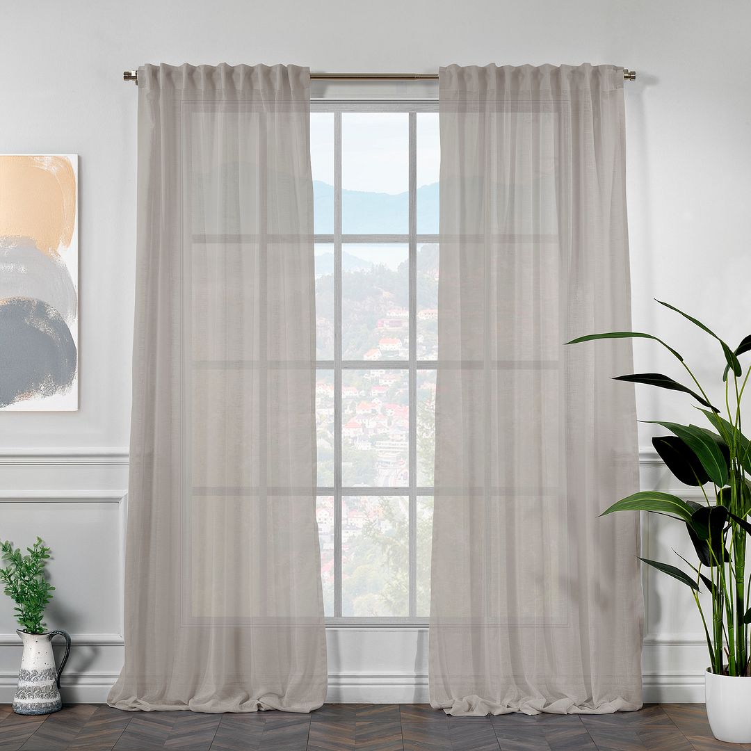 Semi Sheer Linen Curtain Single Panel - Brown