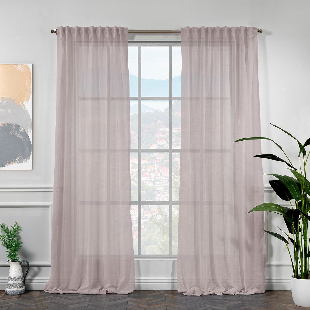 Semi Sheer Linen Curtain Single Panel - Rose Pink
