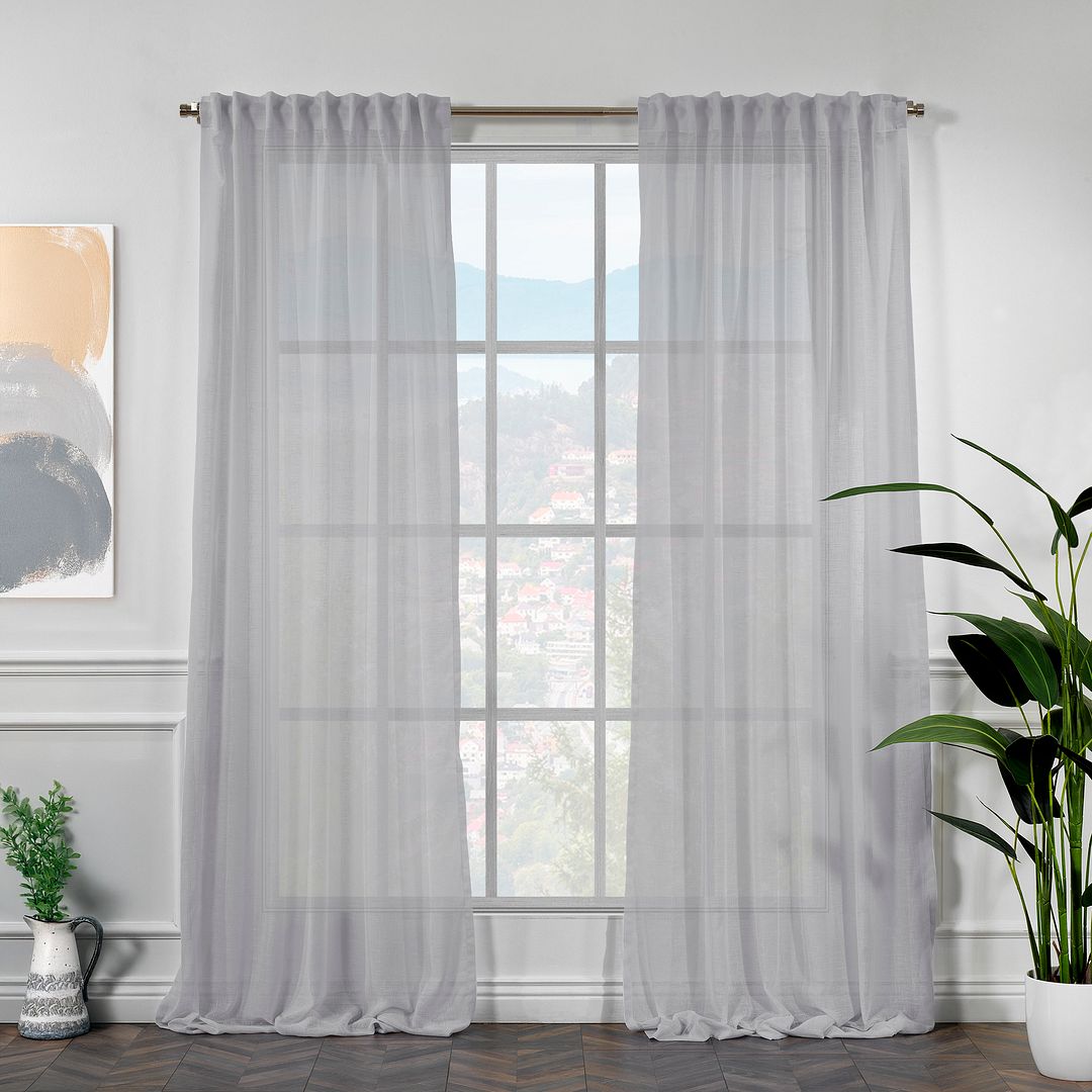 Semi Sheer Linen Curtain Single Panel - Light Grey