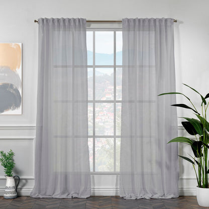 Semi Sheer Linen Curtain Single Panel - Grey