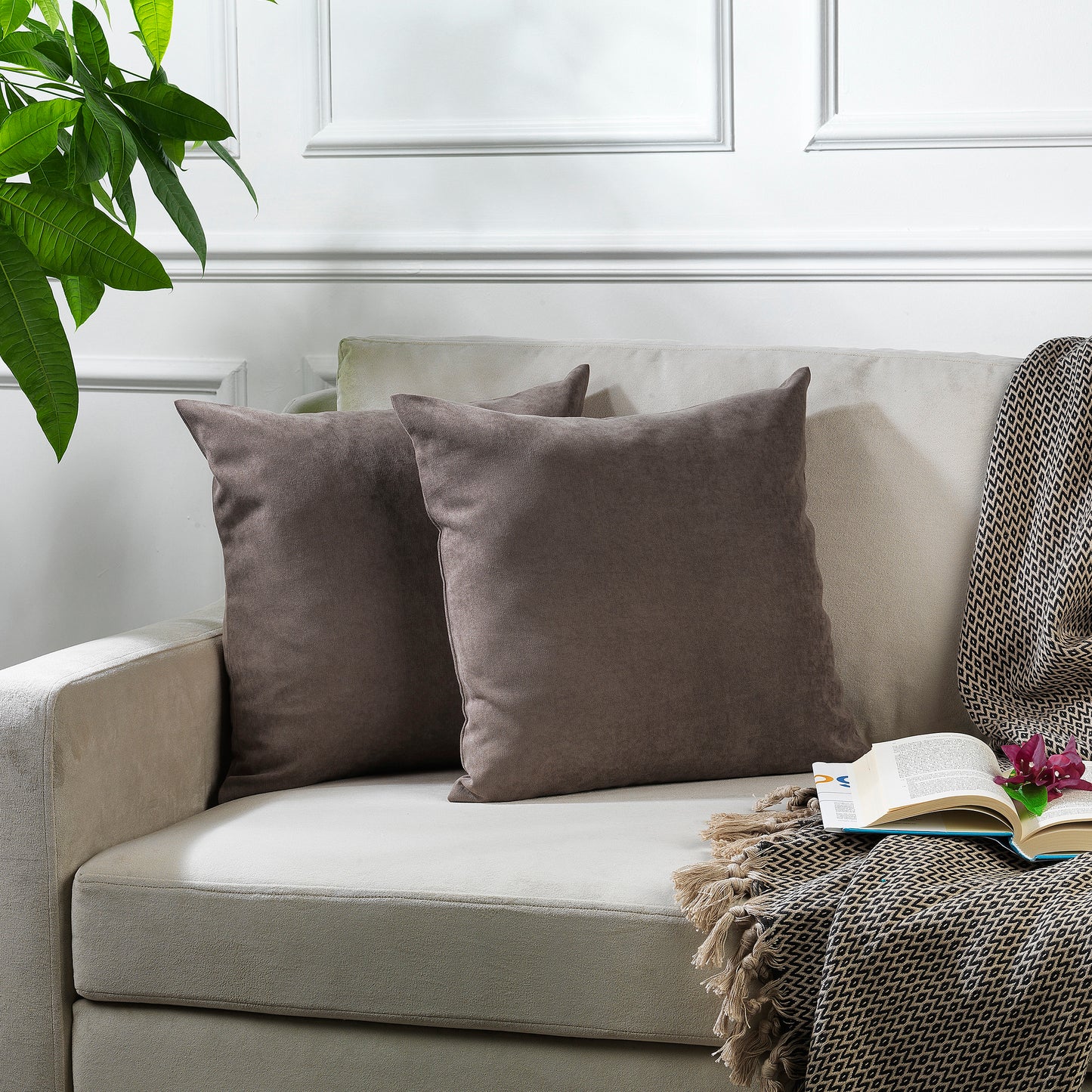 Decorative Cushion Covers Set of 2 Hidden Zipper - Light Brown