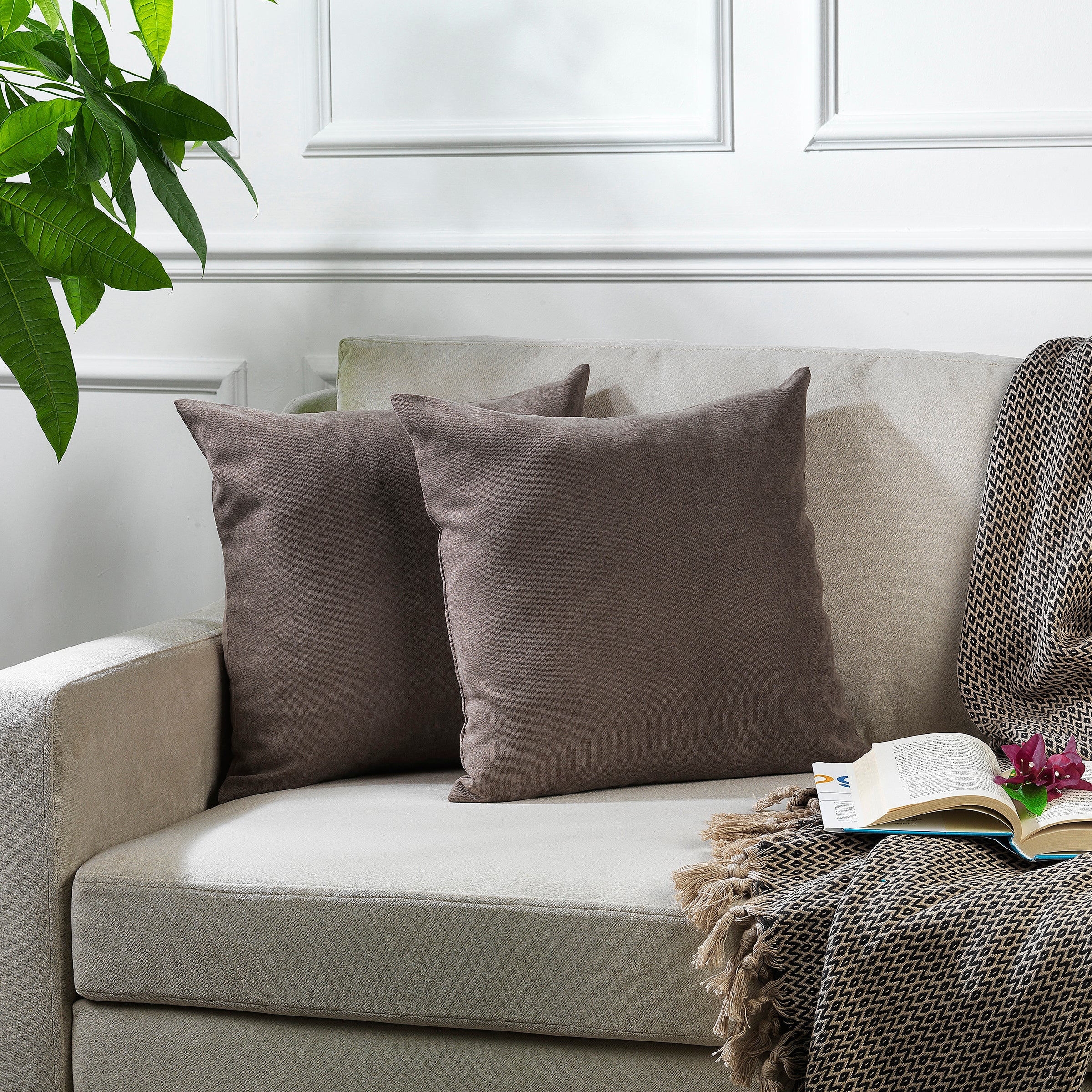 Decorative Cushion Covers Set of 2 Hidden Zipper - Light Brown