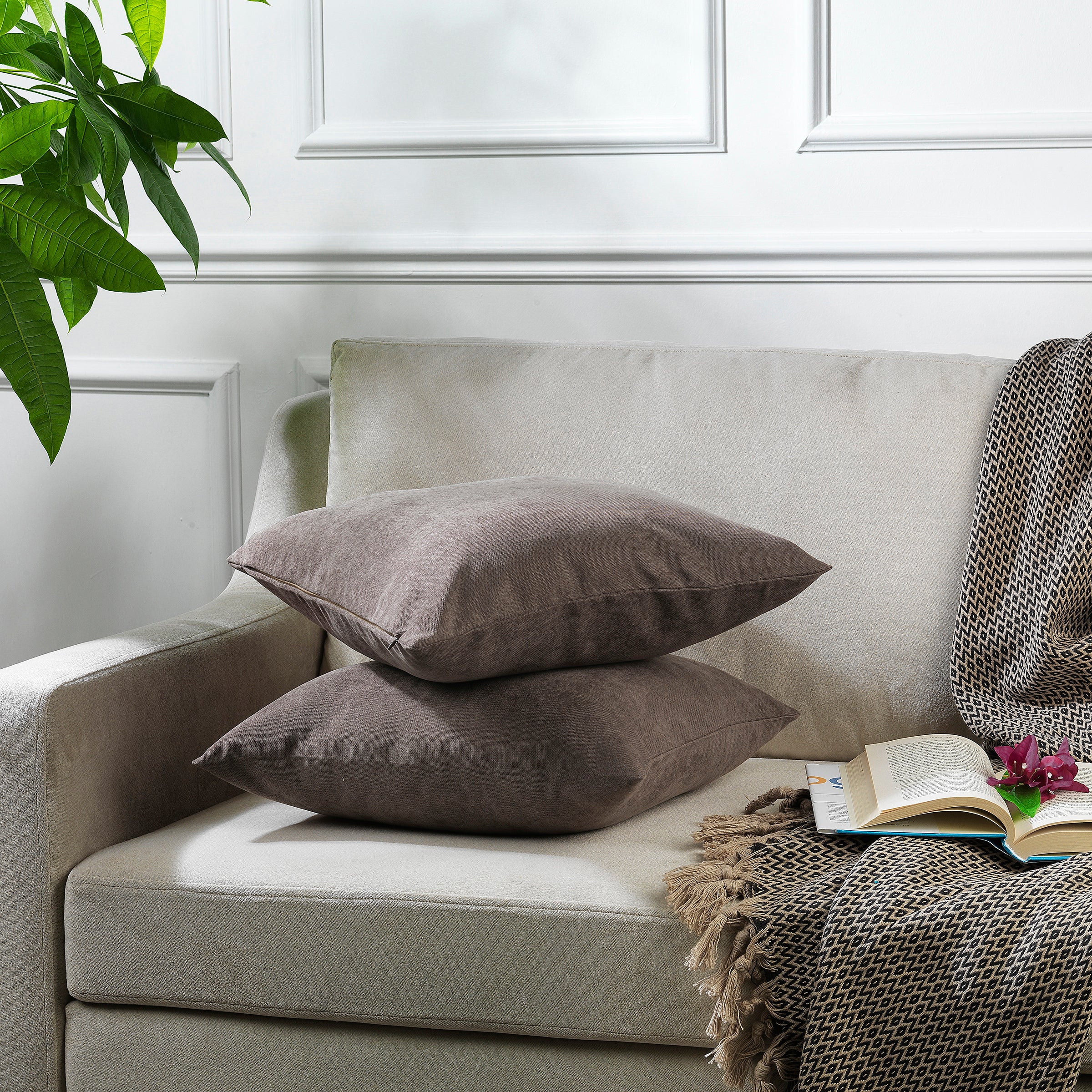 Decorative Cushion Covers Set of 2 Hidden Zipper - Light Brown