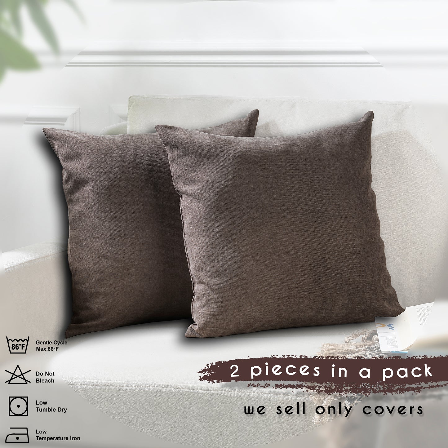 Decorative Cushion Covers Set of 2 Hidden Zipper - Light Brown