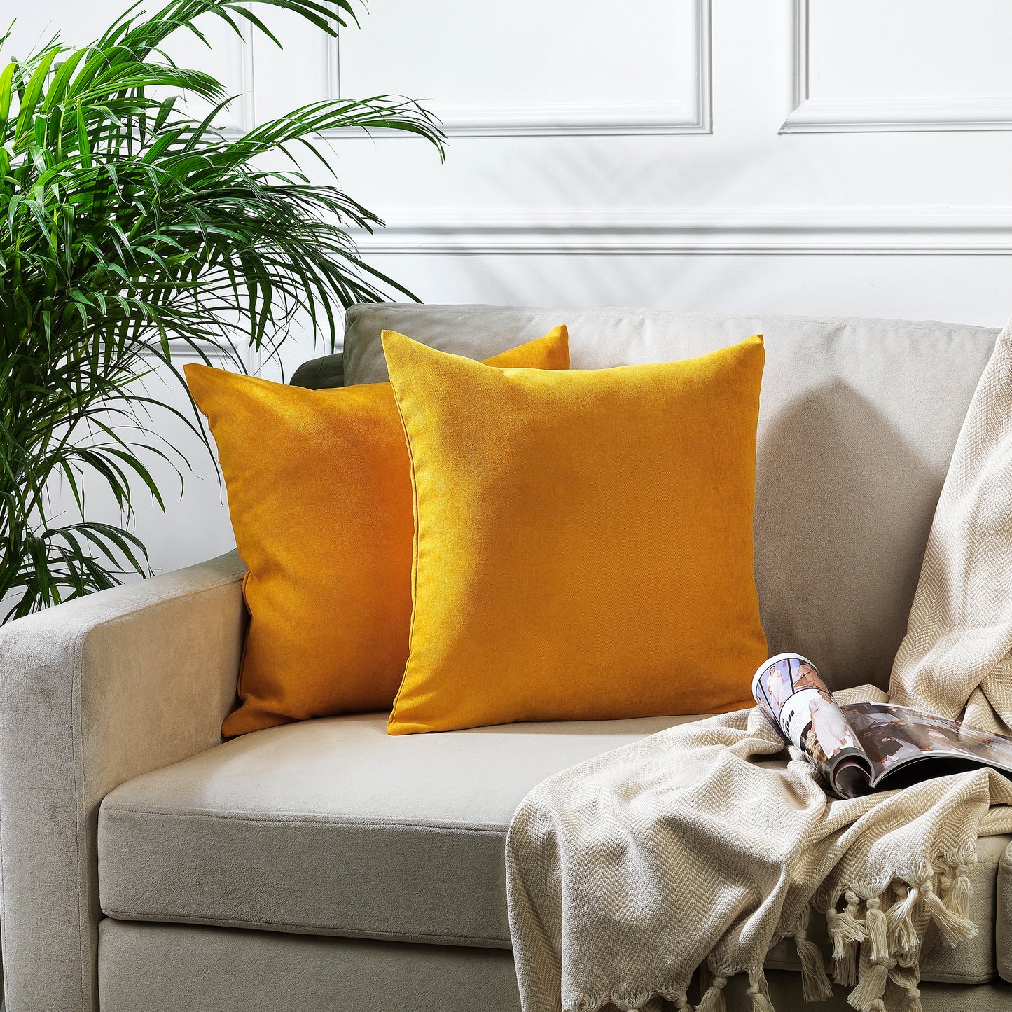 Decorative Cushion Covers Set of 2 Hidden Zipper - Mustard Yellow