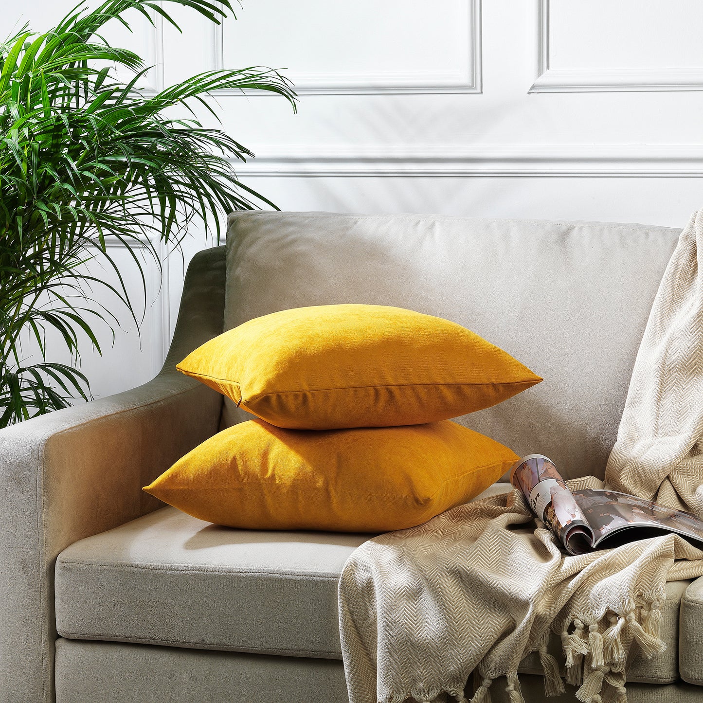 Decorative Cushion Covers Set of 2 Hidden Zipper - Mustard Yellow