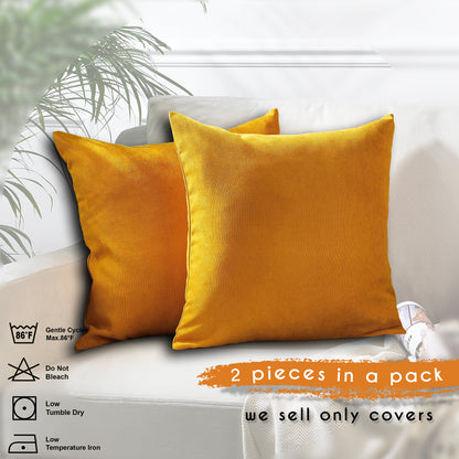 Decorative Cushion Covers Set of 2 Hidden Zipper - Mustard Yellow