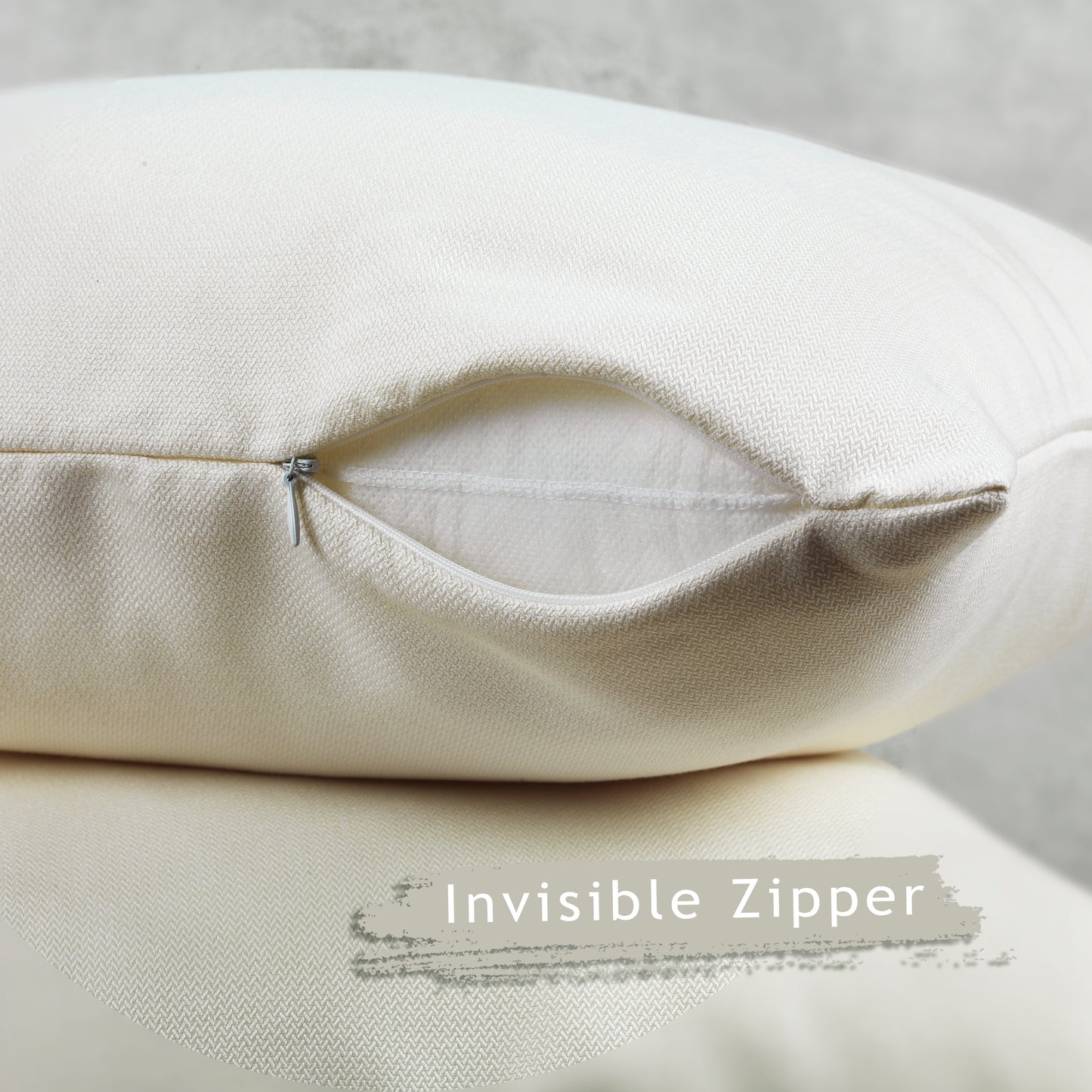Linen Texture Cushion Covers Set of 2 Hidden Zipper - Cream