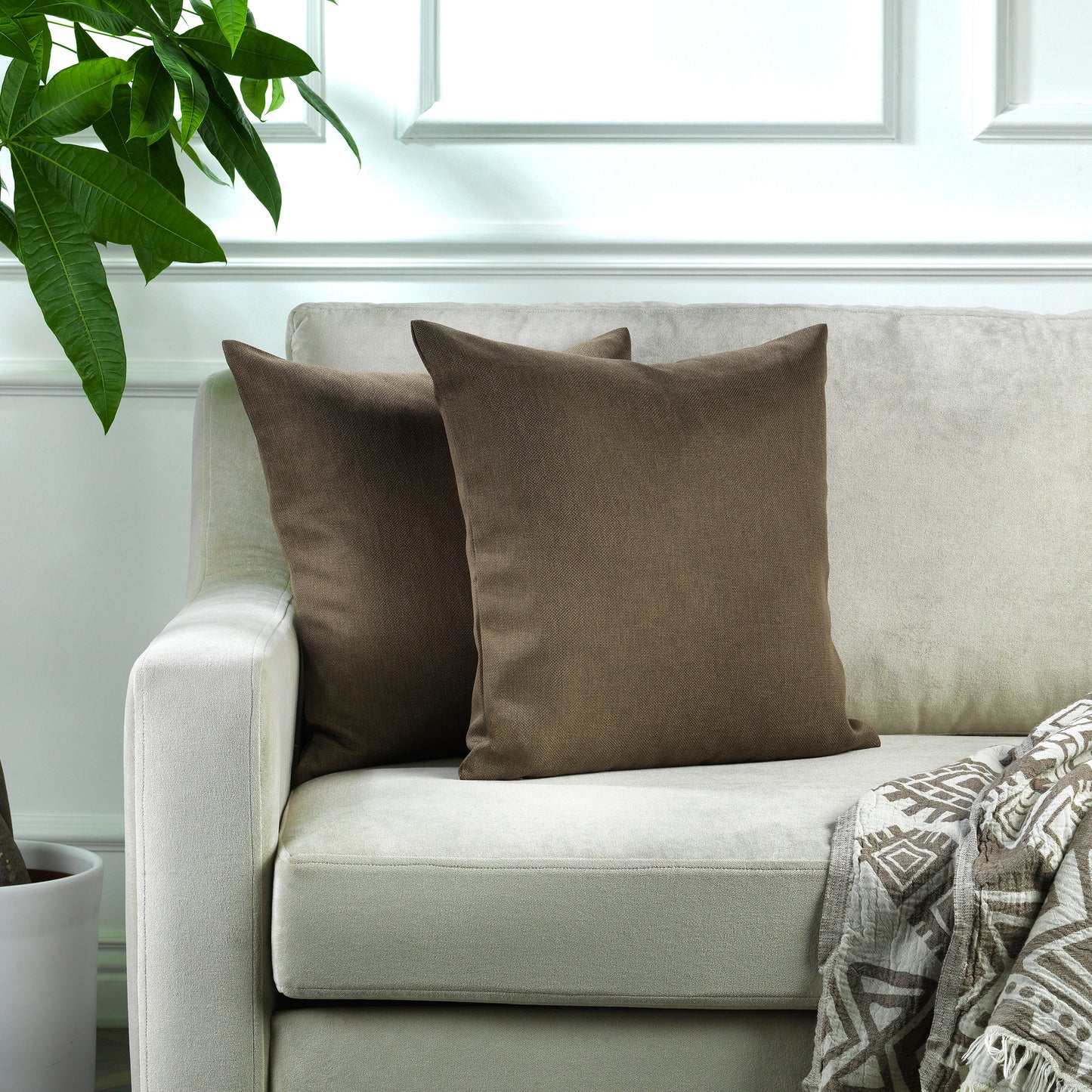 Linen Texture Cushion Covers Set of 2 Hidden Zipper - Mink