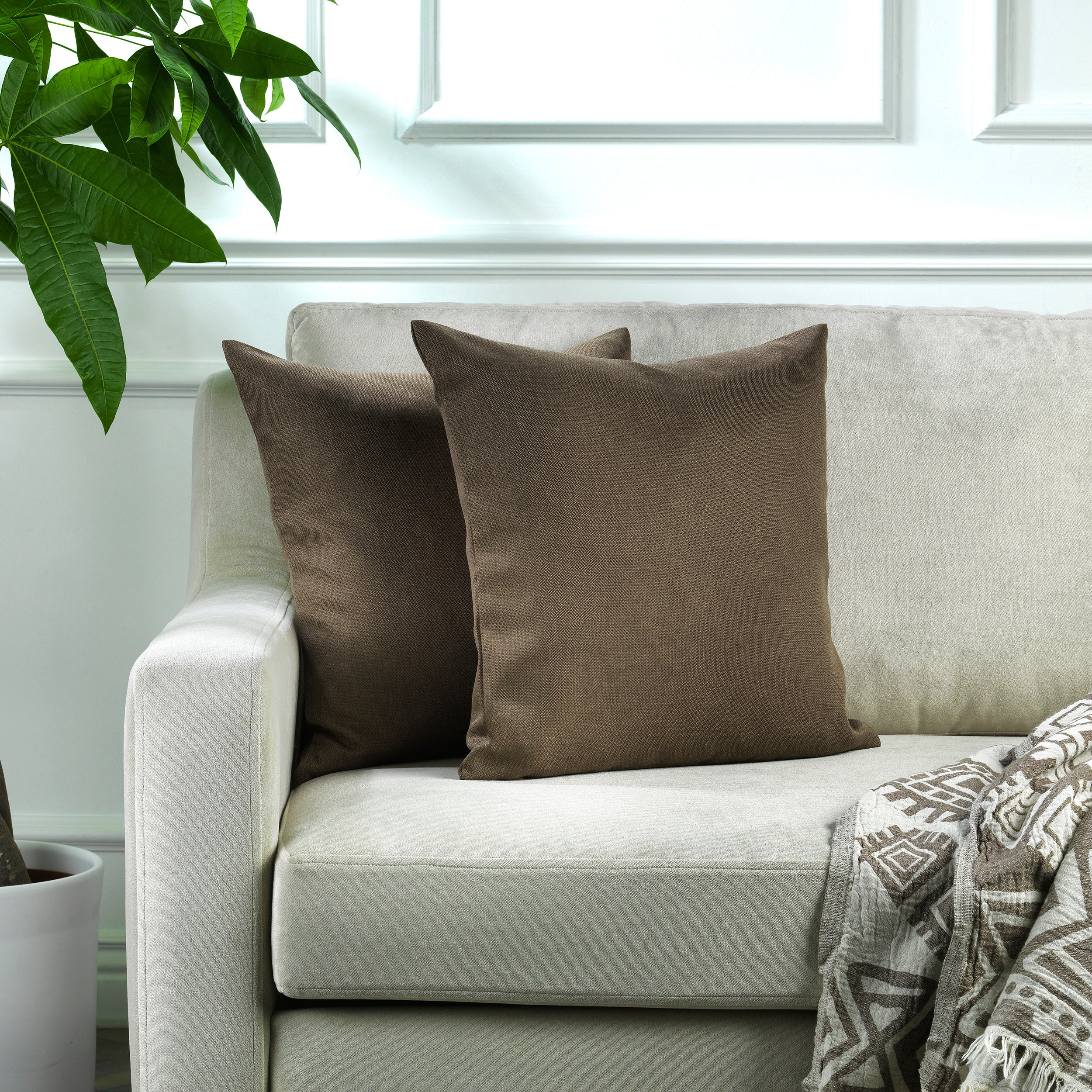 Linen Texture Cushion Covers Set of 2 Hidden Zipper - Mink