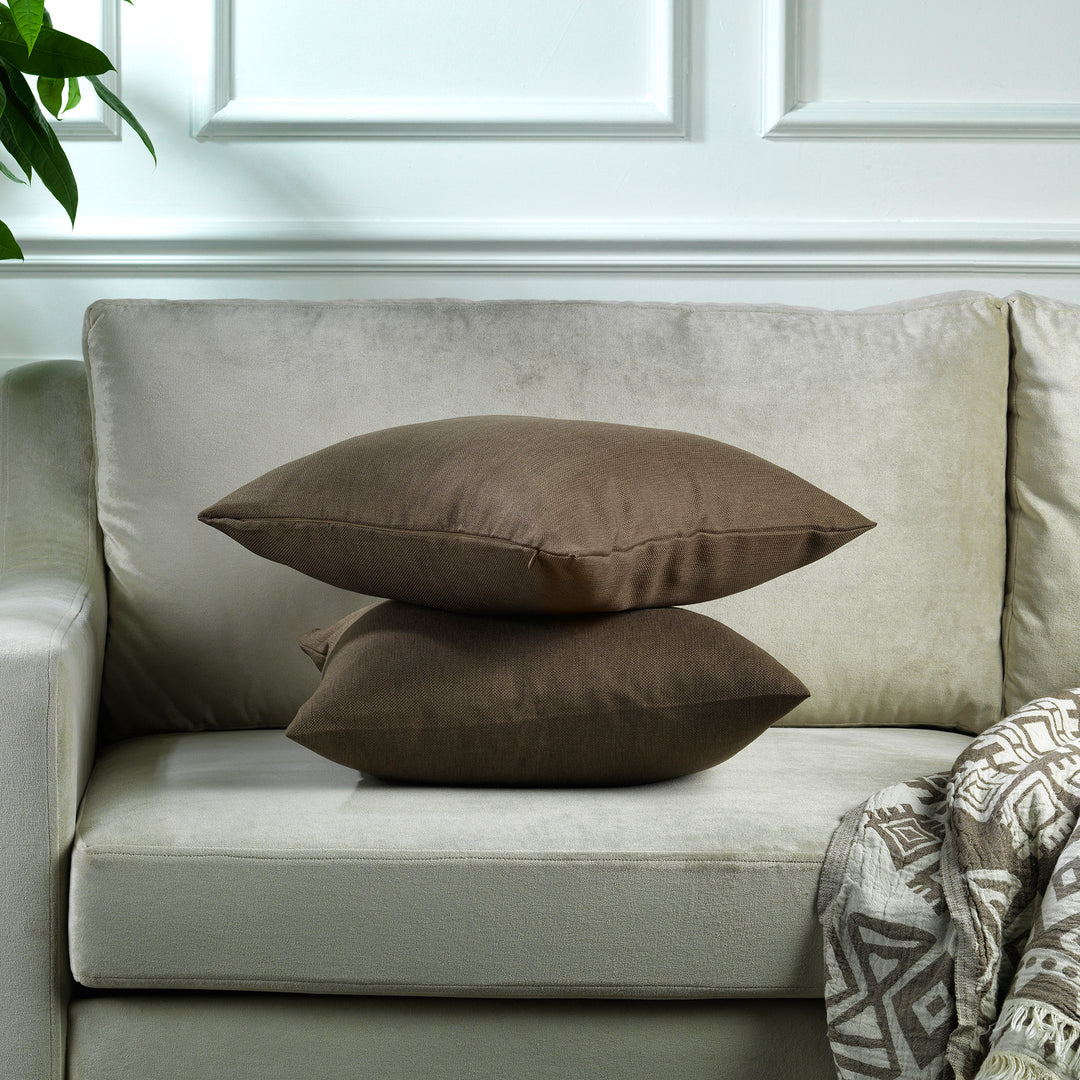 Linen Texture Cushion Covers Set of 2 Hidden Zipper - Mink