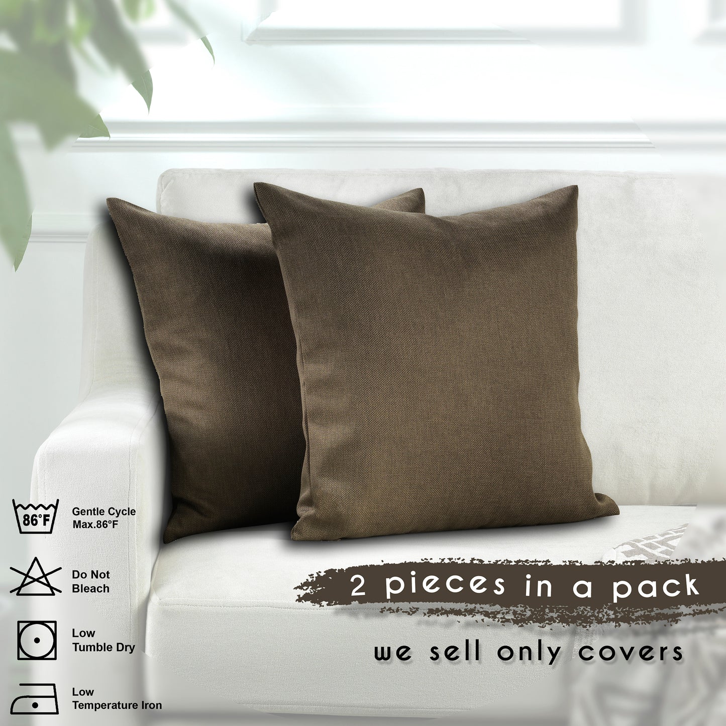 Linen Texture Cushion Covers Set of 2 Hidden Zipper - Mink