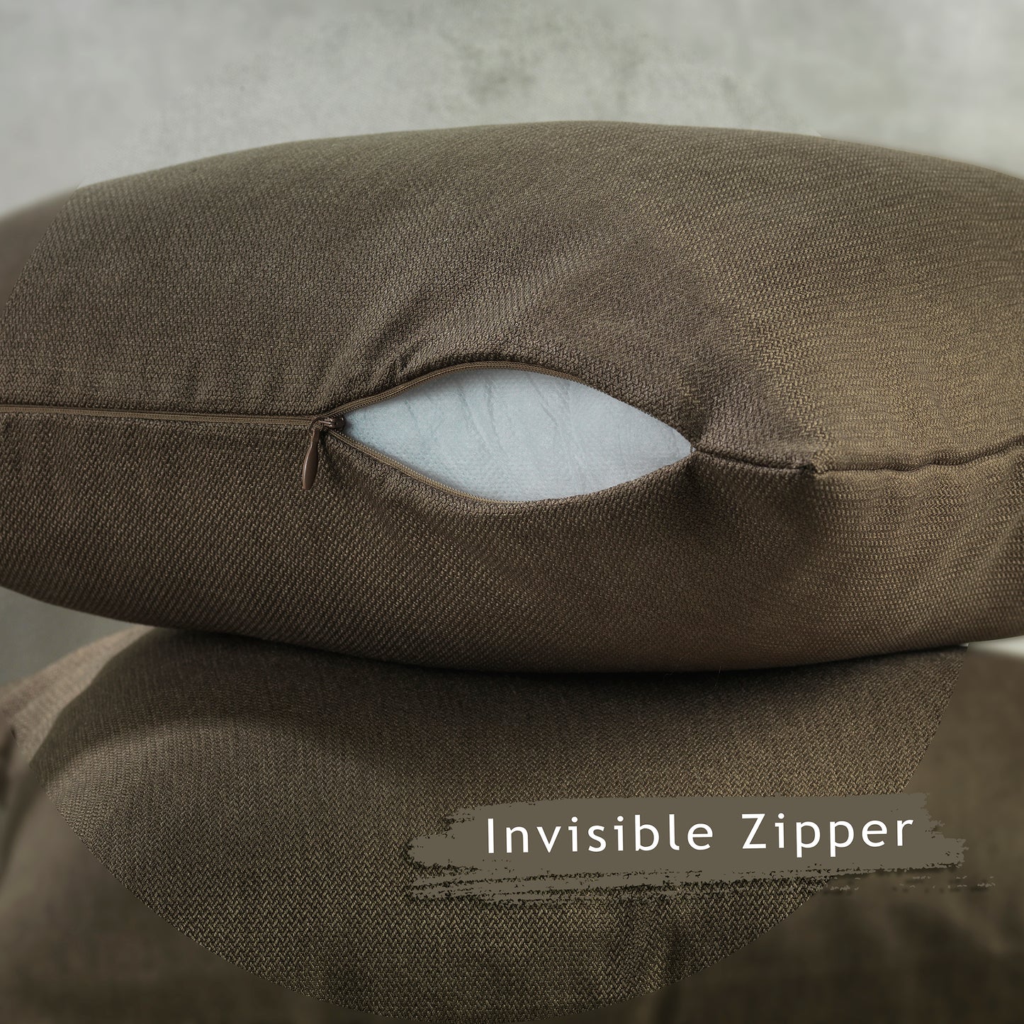 Linen Texture Cushion Covers Set of 2 Hidden Zipper - Mink