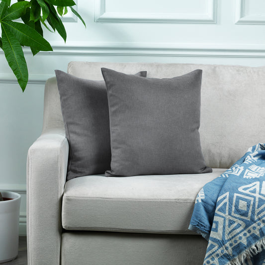 Linen Texture Cushion Covers Set of 2 Hidden Zipper - Light Grey