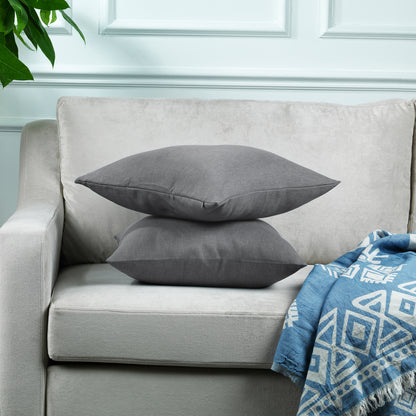 Linen Texture Cushion Covers Set of 2 Hidden Zipper - Light Grey