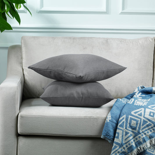 Linen Texture Cushion Covers Set of 2 Hidden Zipper - Light Grey