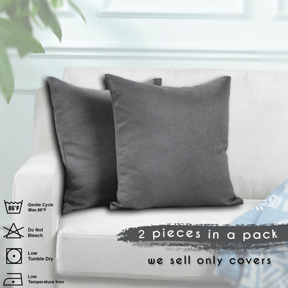 Linen Texture Cushion Covers Set of 2 Hidden Zipper - Light Grey