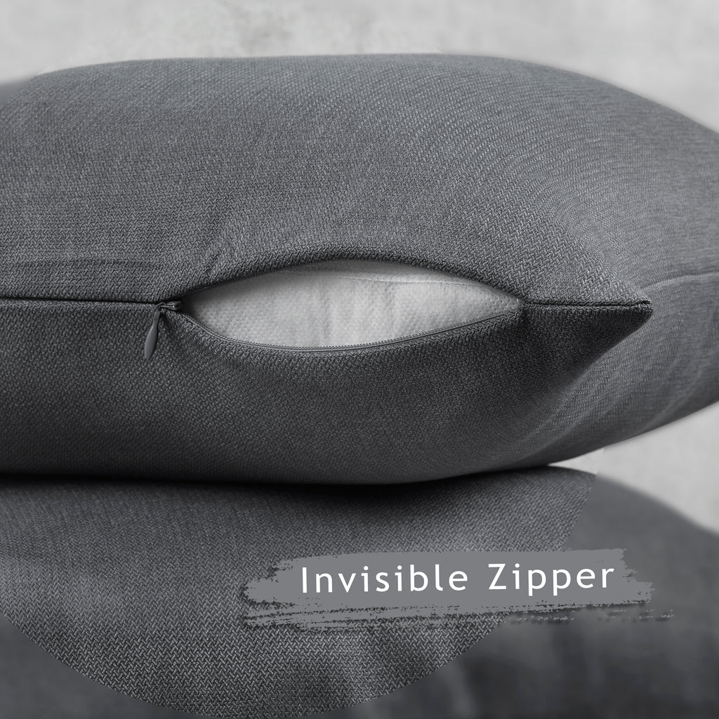 Linen Texture Cushion Covers Set of 2 Hidden Zipper - Light Grey