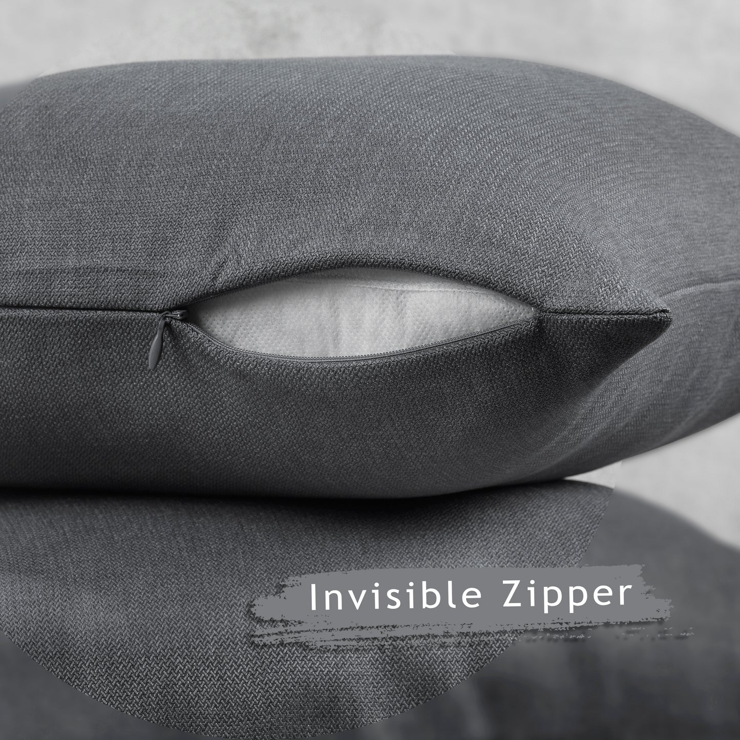 Linen Texture Cushion Covers Set of 2 Hidden Zipper - Light Grey